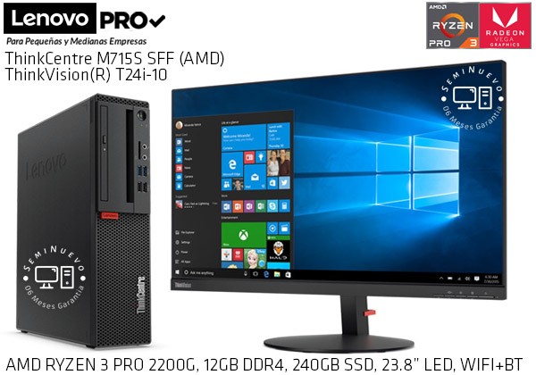 COMBO LENOVO M715 T24i AMD RYZEN 3 PRO 2200G 12GB 240GB WIFI